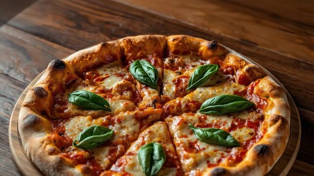 Rustic margherita pizza with tomato sauce, melted cheese, fresh basil on crisp crust