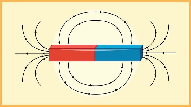 Magnetic field lines around bar and horseshoe magnets showing north and south poles in scientific diagram animation.