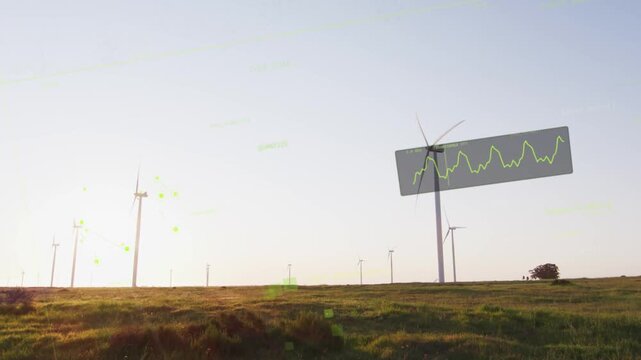 Right turbine rotating overlay showing starting green dots drifting wave fluctuating tracking power