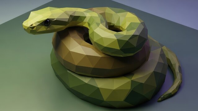 Geometric snake illustration with polygon low poly design isolated render