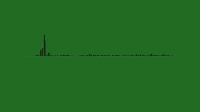 Futuristic audio spectrum analyzer, black waveform pulse animation, digital music equalizer bars, glowing sound waves, abstract audio visualization, green background, high quality 4k