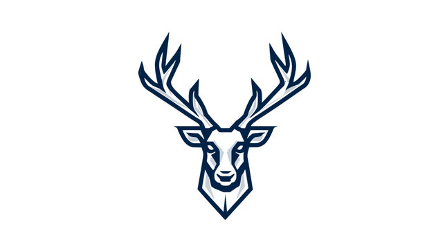 Geometric deer head emblem with antlers illustration on white background