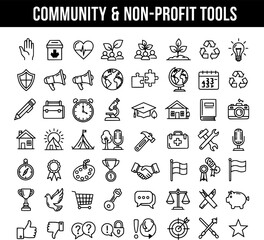 Fototapeta premium Community and Non-Profit Tools Line Art Icons Set for Social Good and Charity Organizations
