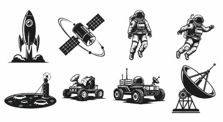 Space Exploration Elements Set with Astronauts and Rovers. © Wita