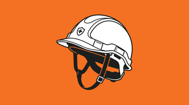 Simple Vector Illustration of a White and Black Safety Helmet with Shi