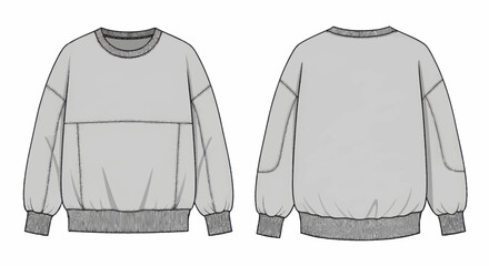 Technical Fashion Illustration of a Grey Oversized Sweatshirt. © Wita