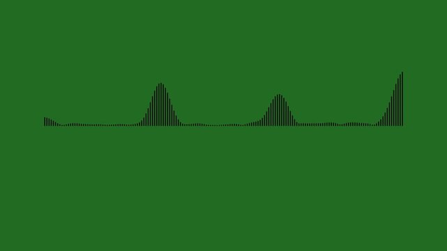 Futuristic audio spectrum analyzer, black waveform pulse animation, digital music equalizer bars, glowing sound waves, abstract audio visualization, green background, high quality 4k
