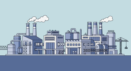 Obraz premium Modern Industrial Factory Complex with Smokestacks and Buildings.