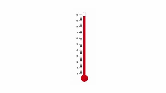Animation of a thermometer going from a cold Temperature to a hot Temperature isolated