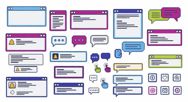 Collection of various user interface elements and notification windows.