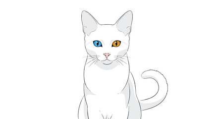 Obraz premium White Cat with Heterochromia Different Colored Blue and Amber Eyes Vector Illustration