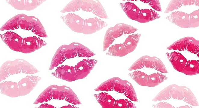 Kiss Marks Pattern on White Background, Lipstick Prints.