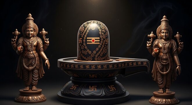 Sacred Hindu Ritual, Shiv Ling and Deities, Temple, Photography, Spiritual Setting, Close-Up, Divine Presence