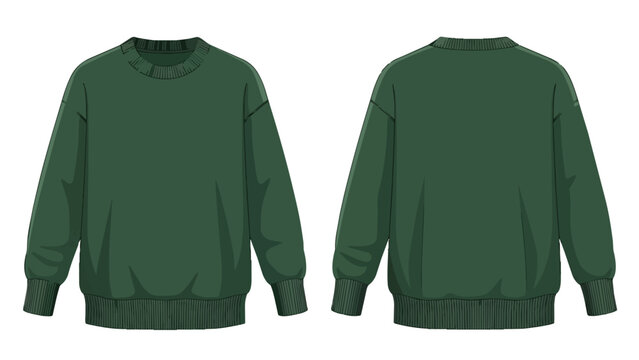 Dark Green Blank Oversized Sweatshirt Front and Back View Vector Illustration Template for Fashion Design and Apparel Mockup