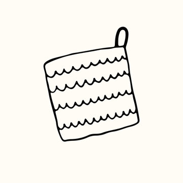 A hand drawn vector illustration of a kitchen potholder with a wave pattern. This cozy minimalist textile accessory is great for home cooking and bakery themes