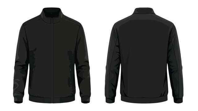 Men's Black Bomber Jacket Mockup Vector Illustration Front and Back View Blank Casual Outerwear Template
