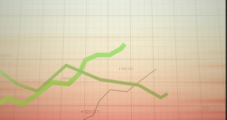 Obraz premium Displaying 3 green line plots moving across faint grid on screen, with numeric labels and triangles