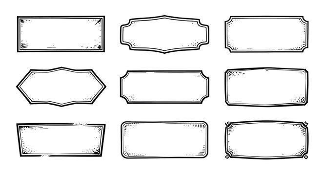 rectangular frame set, hexagonal border design, decorative label boxes, geometric text frames, modern name tag templates, stylish border collection, elegant outline frames, badge label graphics, decor