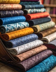 Naklejka premium Colorful rolls of fabric textile display.