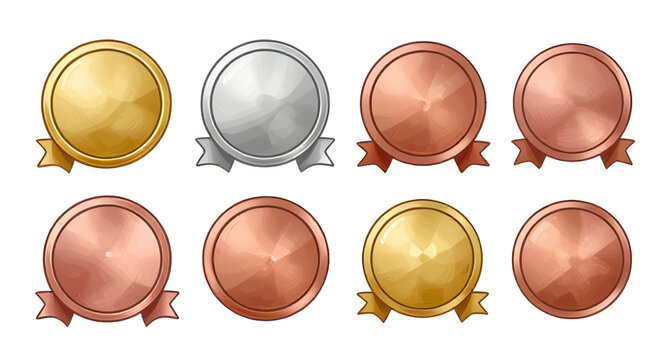 medal, badge, award, prize, gold, silver, bronze, winner, first, second, third, achievement, trophy, emblem, circle, vector, simple