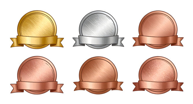award medal set, gold silver bronze badges, first second third prize, winner medal icons, blank award circles, achievement badge design, championship medals, victory emblem collection, ranking prize b