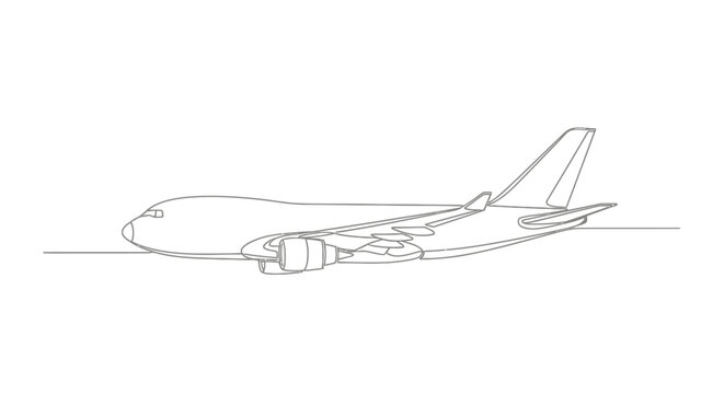 Line Art Cargo Airplane on White Background