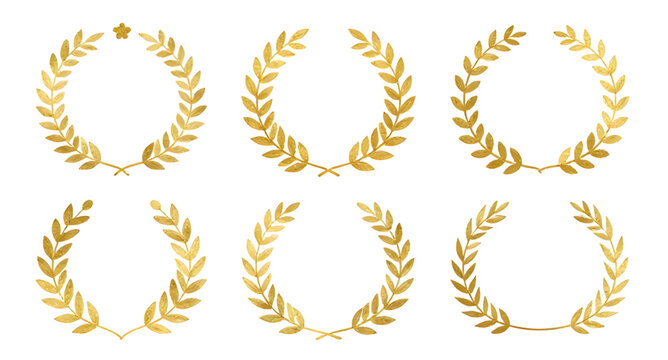 gold laurel wreath, victory emblem set, award wreath design, winner badge icon, achievement symbol, golden champion emblem, honor wreath illustration, prestige award graphic, decorative laurel branche