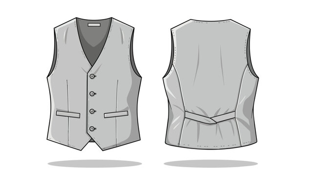 Mens Formal Grey Waistcoat Vector Illustration Front and Back View Business Suit Vest Mockup