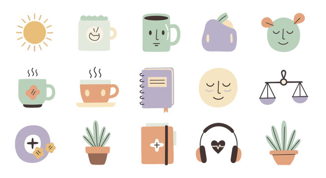 Collection of various daily life objects and symbols.