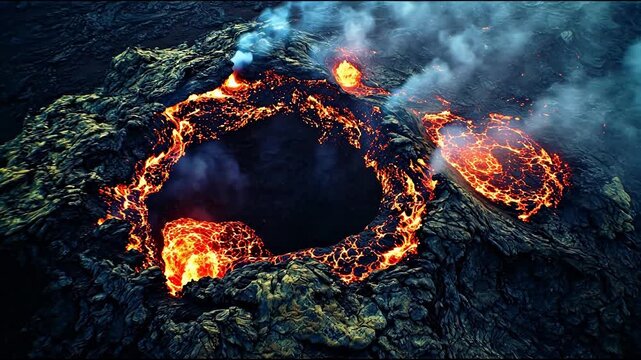 Active volcanic crater with molten lava highlighting environmental conservation and serenity