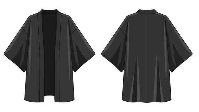 Black Traditional Japanese Haori Jacket Vector Illustration Front and Back View