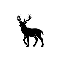 Fototapeta premium Majestic stag silhouette with large antlers walking gracefully, symbolizing nature, wildlife, and the wild outdoors.