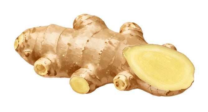 fresh ginger root illustration, ginger isolated on white, organic spice root, raw ginger rhizome, healthy herbal ingredient, cooking spice graphic, natural ginger artwork, fresh produce illustration, 