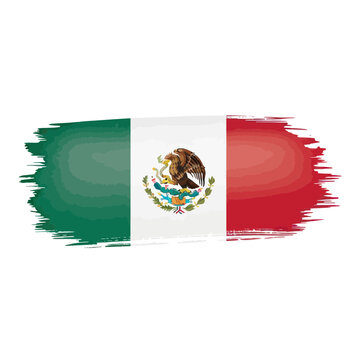 Mexican Flag Brush Stroke Grunge Texture with Emblem