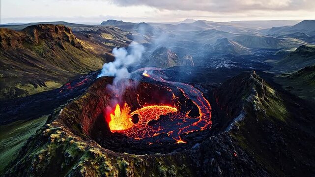 Active Volcano with Lava Flow for outdoor lifestyle brands and nature documentaries