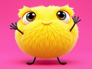 Fototapeta premium A cheerful yellow creature with big eyes and tiny arms waving happily