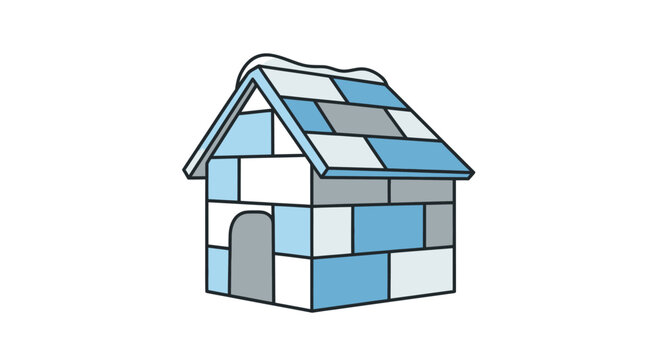 Stylized igloo house made of blocks with a snowy roof.