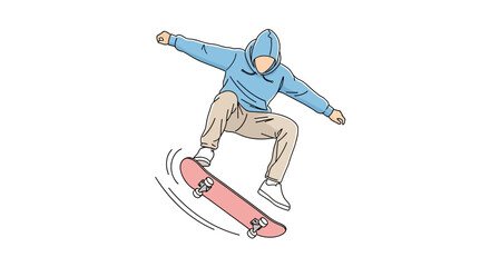 A skateboarder performs an aerial trick in a dynamic, energetic illustration. © RGN