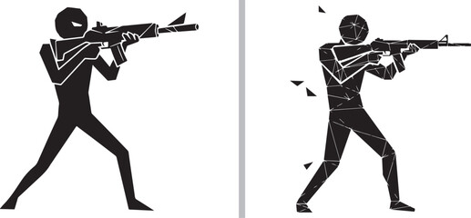 Obraz premium Soldier silhouettes holding rifles isolated on white background geometric low poly vector illustration