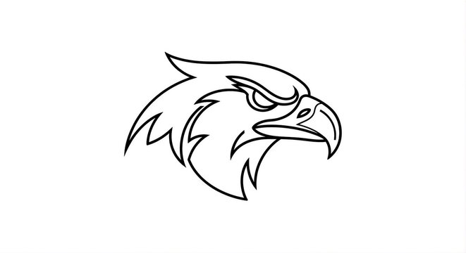 Minimalist Outline Drawing of a Fierce Bird of Prey Head Emblem