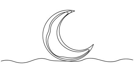 Crescent Moon Abstract Line Art - Minimalist Night Sky Symbol © Arsyadia