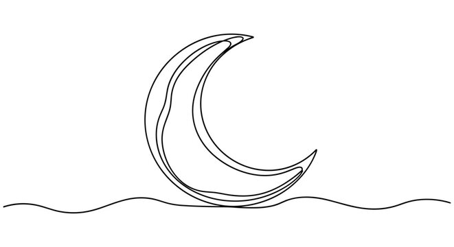 Crescent Moon Abstract Line Art - Minimalist Night Sky Symbol