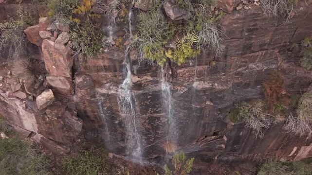 La Sal Mountains Utah Waterfall Aerial Drone Rising Shot Canyon Cliff 4K
