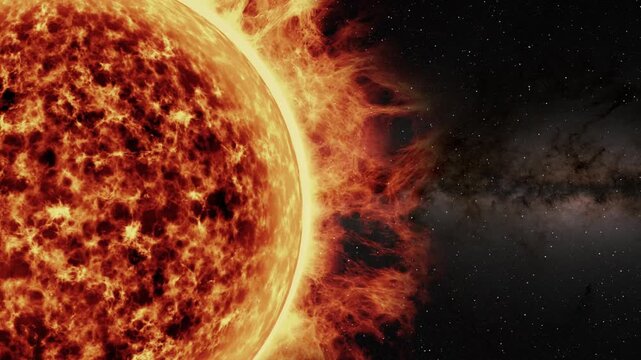 Earth magnetic field protecting planet from solar wind and sun radiation in space with milky way galaxy background.