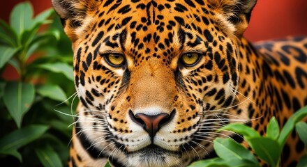 Obraz premium Majestic Jaguar Close Up Portrait in Natural Habitat.