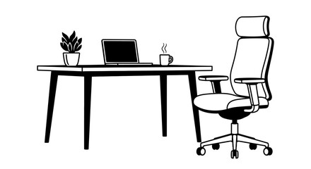 Fototapeta premium Modern home office workspace illustration with computer and accessories
