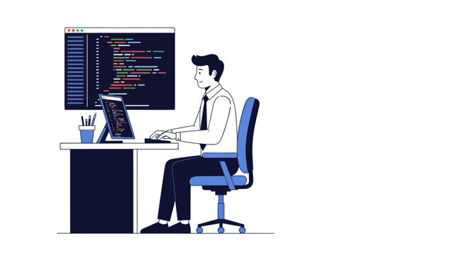 Software Developer Working on Computer Coding Illustration