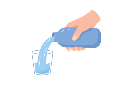 Simple illustration of pouring water into a glass from a bottle clean style soft tones minimal background hydration