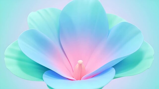 Pastel botanical flower bloom with soft blue gradient petals, abstract floral illustration, delicate petal glow, mint pulse, modern minimal design on clean background