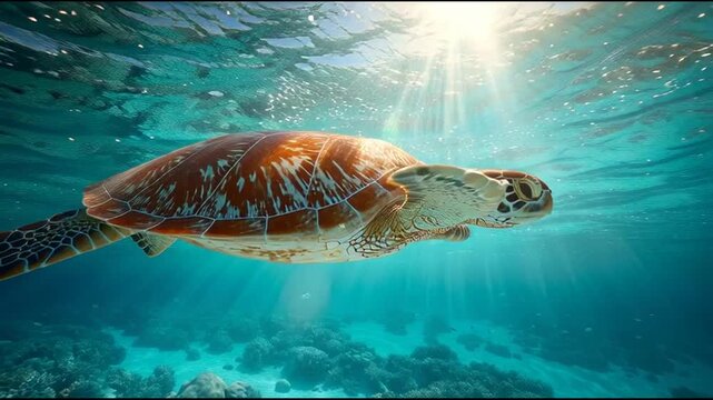 Majestic Sea Turtle Gracefully Swimming